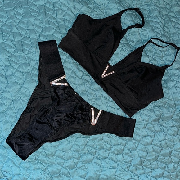 VS size large, super sexy, black, stretchy, bralette, and Brazilian panty - Picture 1 of 4